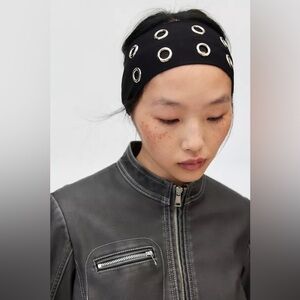 Black Grommet Fabric Thick Stretchy Headband